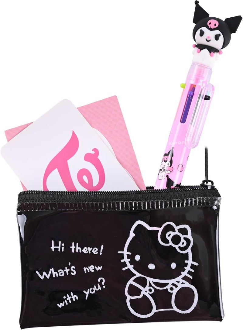 MENBLY Kitty 50th Anniversary Zipper Bag - 4.72x2.95 in Cute Vinyl Card Wallet & Organizer, Kawaii Flat Pouch, Clear Zipper Pouch, Storage Bag (Black Kitty) - Image 2